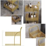 3 Tier Bathroom Storage Cart Metal Rolling Cart with Handle, 3 Shelves and 3 Hanging Baskets for Kitchen and Bathroom Organization